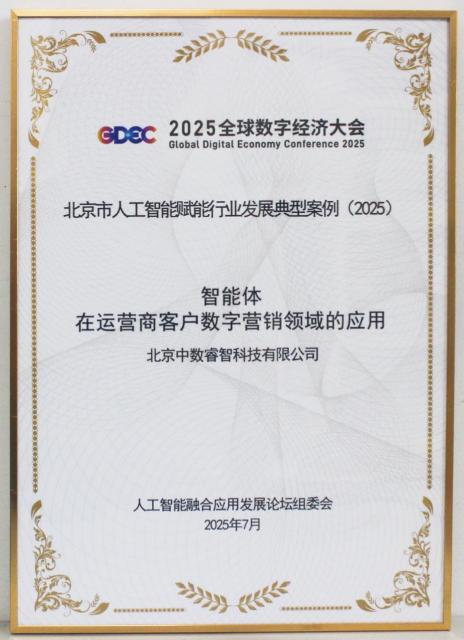 中數(shù)睿智 入選2025北京市人工智能賦能行業(yè)發(fā)展典型案例，引領(lǐng)技術(shù)推廣服務(wù)新范式